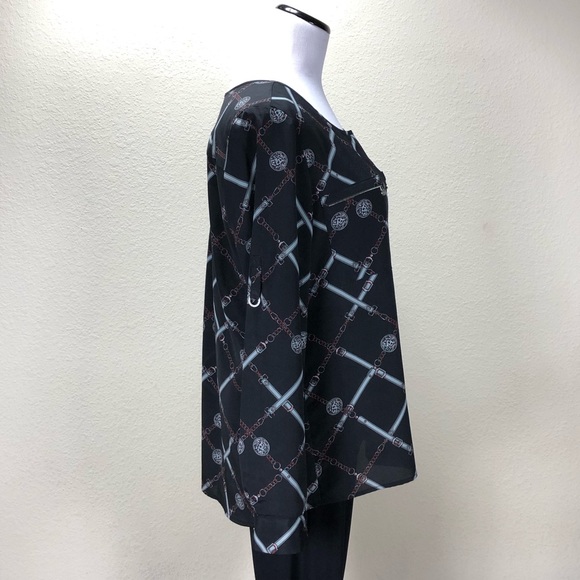 Anne Klein Black & Gray Print Button Down Top - Picture 4 of 6